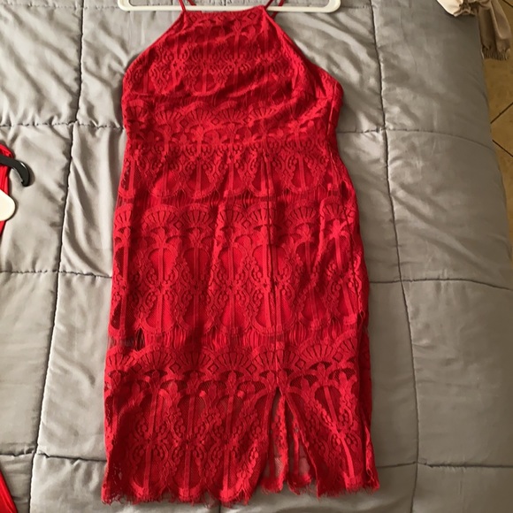 MIDI Red Lace Dress Size M - Picture 3 of 4